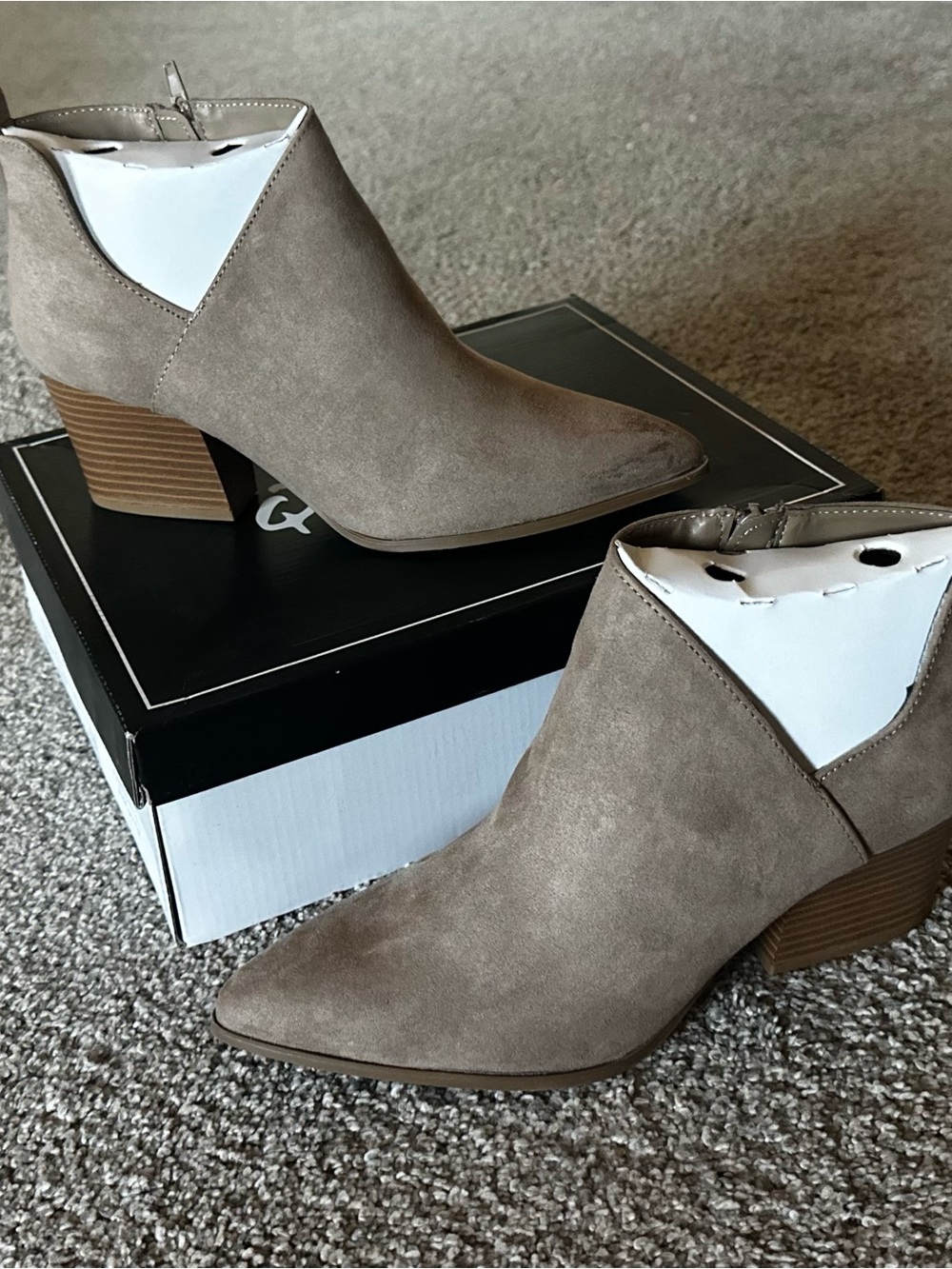 Qupid Taupe Suede Pointed Ankle Booties